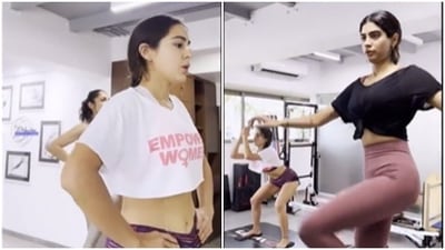 Sara Ali Khan is ‘switching it up’ with Khushi Kapoor. Venue: Pilates studio (Instagram/@namratapurohit) Sara Ali Khan is ‘switching it up’ with Khushi Kapoor. Venue: Pilates studio (Instagram/@namratapurohit)