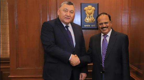 During the strategic dialogue, secretary of the Security Council of Kyrgyzstan Lt Gen Marat Imankulov met National Security Adviser Ajit Doval on Tuesday. (SOURCED.) During the strategic dialogue, secretary of the Security Council of Kyrgyzstan Lt Gen Marat Imankulov met National Security Adviser Ajit Doval on Tuesday. (SOURCED.)
