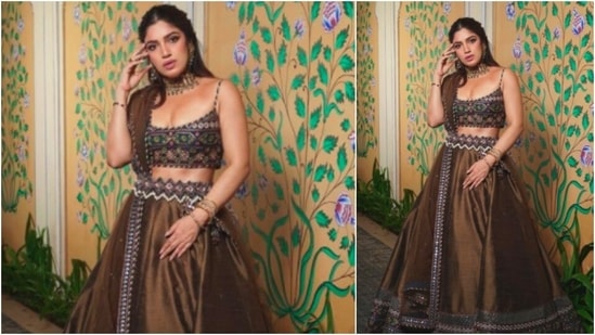 Bhumi Pednekar opted for a printed strappy blouse to compliment her "desi girl" look.(Instagram/@bhumipednekar)