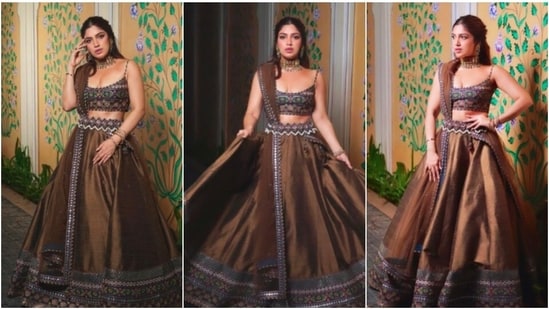 Bhumi Pednekar blessed our feeds with these gorgeous pictures of herself in a rustic coloured lehenga.(Instagram/@bhumipednekar)