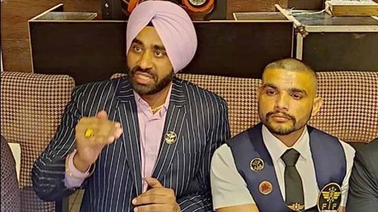 Harminder Dulowal, the president of Fitness International Federation, India, interacting with media in Ludhiana on Tuesday. (HT Photo)