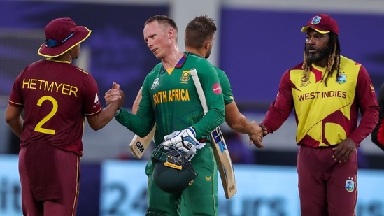 South Africa managed to restrict West Indies to 143-8 and rode on Aiden Markram's blistering half-century to chase down the target with 10 balls to spare.(AP) South Africa managed to restrict West Indies to 143-8 and rode on Aiden Markram's blistering half-century to chase down the target with 10 balls to spare.(AP)