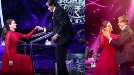 Amitabh Bachchan and Kriti Sanon dance on KBC 13.&nbsp;