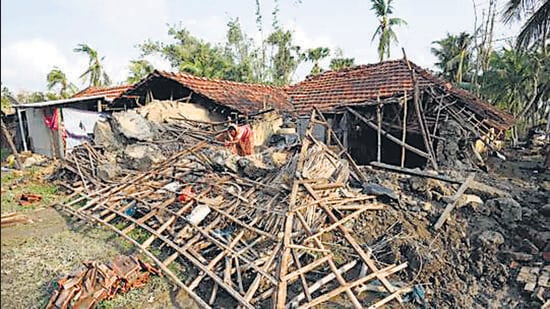A house damaged due to Cyclone Amphan, at Kakdwip in the Sunderbans, West Bengal, on May 22, 2020. ht file photo