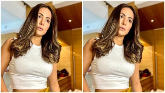 For Tuesday, Hina chose a white sleeveless cropped top.(Instagram/@realhinakhan)