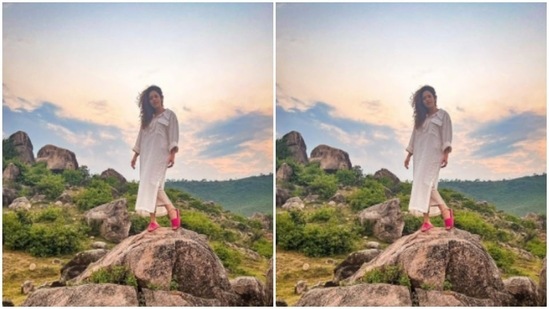 In the midst of rocks, hills and a lot of greenery, Nushrratt set higher travel goals for us.(Instagram/@nushrrattbharuccha)