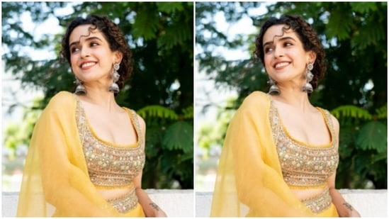 In a soft yellow embellished lehenga, Sanya looked stunning as ever.(Instagram/@sanyamalhotra_)