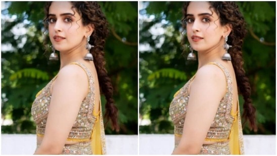 In maroon eyeshadow, drawn eyebrows, mascara-laden eyelashes, maroon shade of lipstick and contoured cheeks, Sanya looked just too beautiful.(Instagram/@sanyamalhotra_)