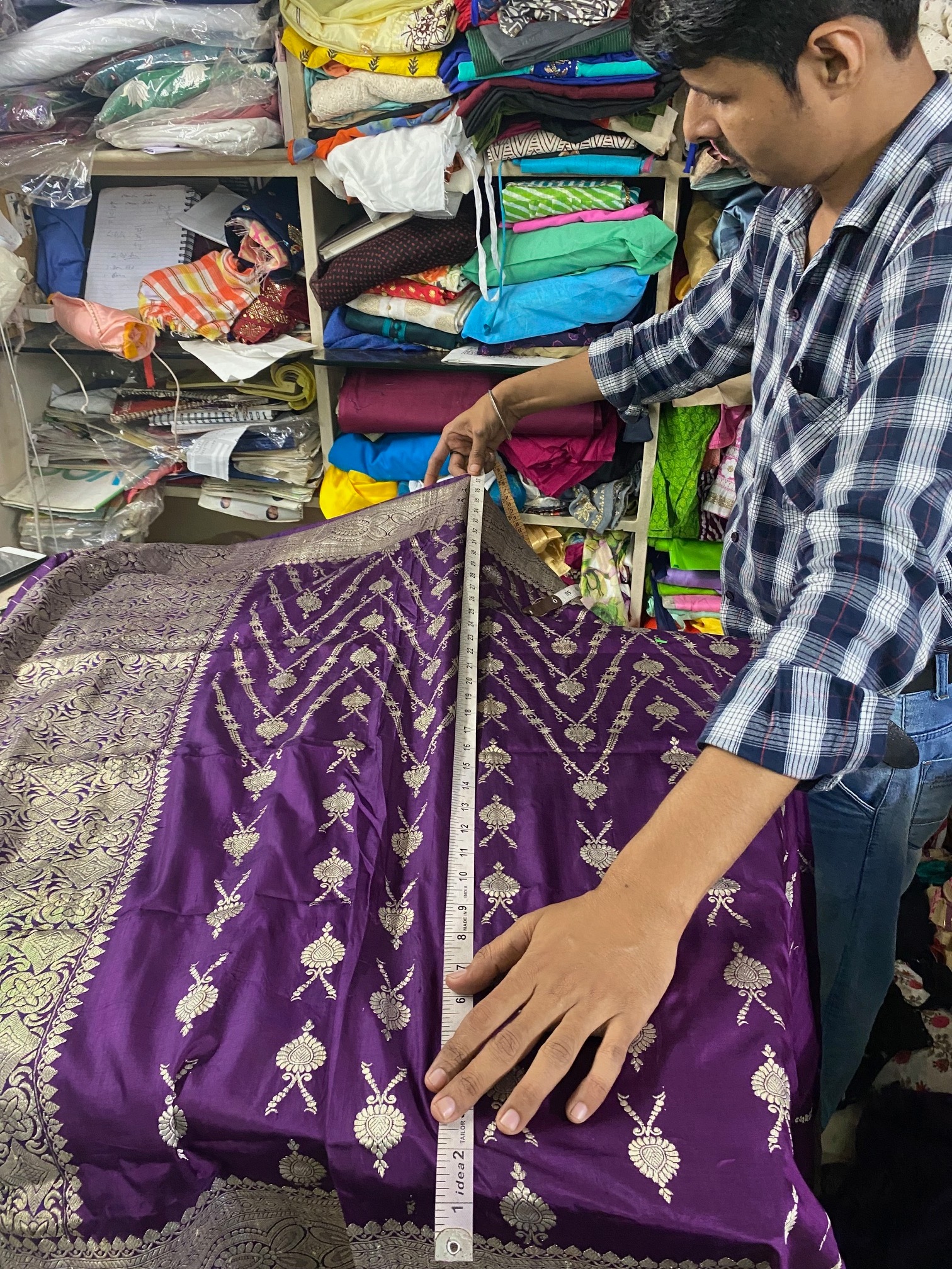 A Banarasi saree worn by Sanchita Bagchi’s mother 34 years ago, is in the works at a tailor’s shop.