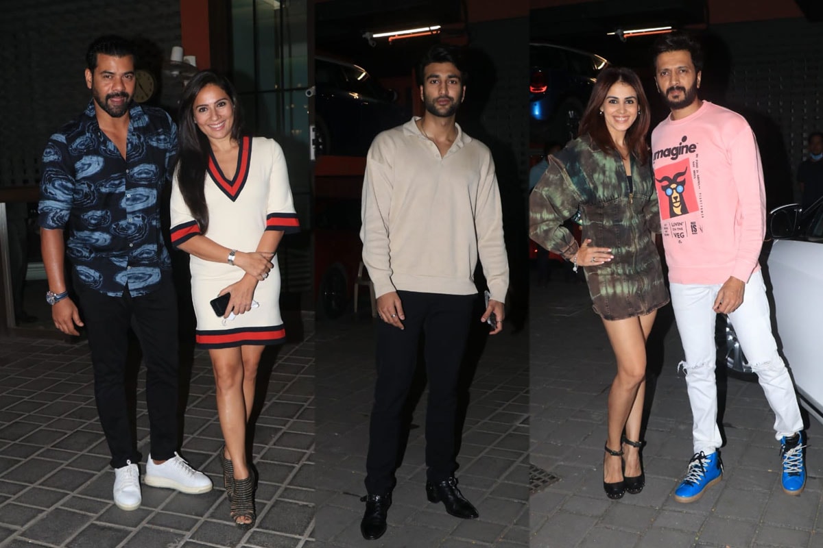 Shabir Ahluwalia with wife, Meezaan Jafri, Genelia and Riteish Deshmukh at Aayush Sharma's birthday bash. (Varinder Chawla)