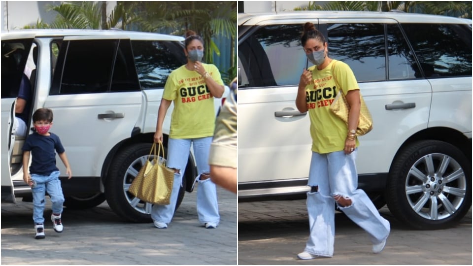 Kareena Kapoor and Taimur at airport. (HT Photo/Varinder Chawla) Kareena Kapoor and Taimur at airport. (HT Photo/Varinder Chawla)