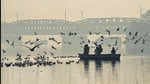A haze over the Yamuna river during sunrise on Wednesday. (PTI) A haze over the Yamuna river during sunrise on Wednesday. (PTI)
