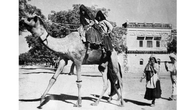 Members of a family in a village travel to the polling station on a camel from Dadri (in Patiala and East Punjab States Union – PEPSU) &nbsp;proceeding to the Polling Station on a camel from Dadri in Patiala and East Punjab States Union (PEPSU) in January, 1952. (Courtesy Photo Division, PIB)