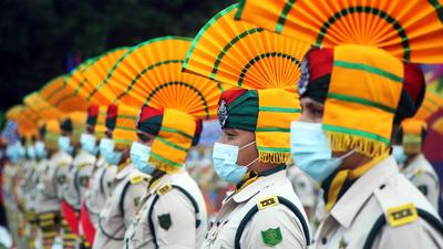 A file photo of Tripura State Rifles cadets in Agartala. The state will hold elections for civic bodies on November 25. (ANI/File)