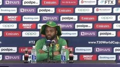 Temba Bavuma during a press conference after South Africa vs West Indies T20 World Cup match