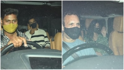 Vicky Kaushal and Katrina Kaif in their respective cars. Vicky Kaushal and Katrina Kaif in their respective cars.