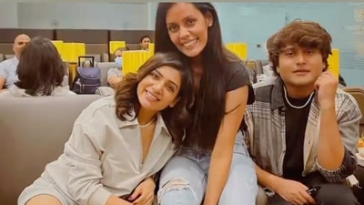 Samantha Ruth Prabhi with her makeup artist and stylist at the Hyderabad airport. Samantha Ruth Prabhi with her makeup artist and stylist at the Hyderabad airport.