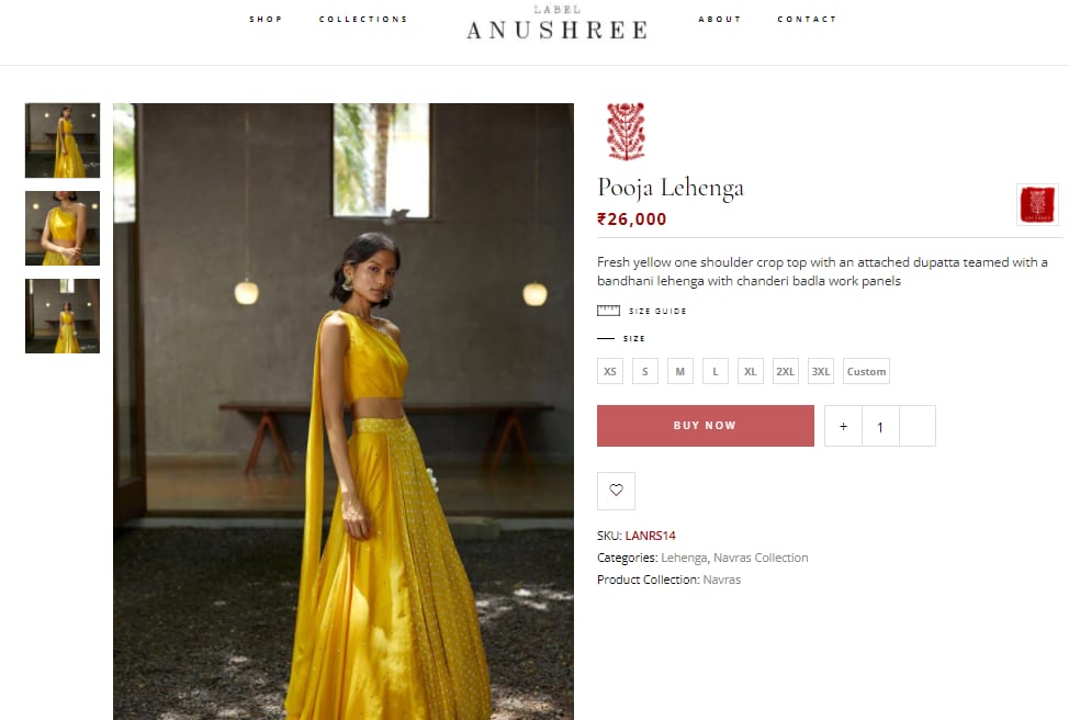Jacqueline Fernandez' yellow lehenga with off-shoulder crop top from Label Anushree(labelanushree.com)