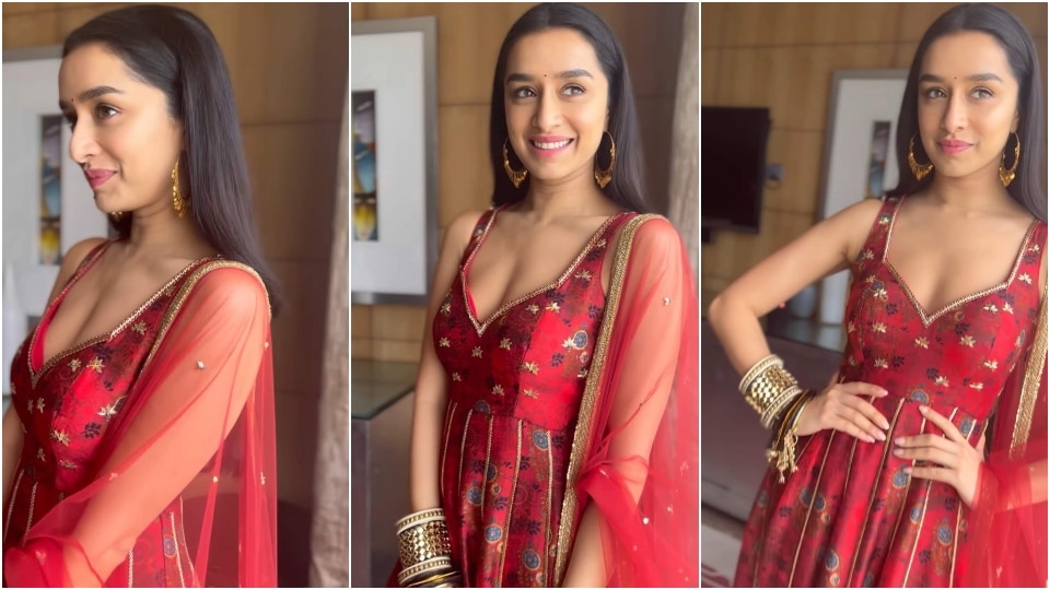 Shraddha Kapoor in a wine red anarkali.