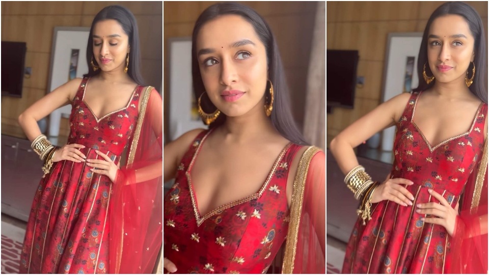 Shraddha Kapoor in a wine red anarkali.&nbsp;