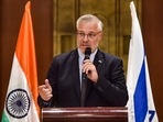 Israel's new Ambassador Naor Gilon addresses the media in New Delhi, (PTI Photo/Arun Sharma)
