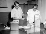CEC Sukumar Sen (left) and PS Subramanian, secretary to the commission, examine ballot boxes in October 1951. PIB Photo Division CEC Sukumar Sen (left) and PS Subramanian, secretary to the commission, examine ballot boxes in October 1951. PIB Photo Division