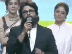 Allu Arjun speaking about Sooryavanshi on stage. Allu Arjun speaking about Sooryavanshi on stage.