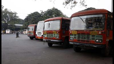 Buses parked at the Swargate ST stand in Pune on Thursday. In a meeting held with the state transport minister Anil Parab on Thursday evening, demands made by MSRTC workers were agreed upon and strike was called off. (RAHUL RAUT/HT) Buses parked at the Swargate ST stand in Pune on Thursday. In a meeting held with the state transport minister Anil Parab on Thursday evening, demands made by MSRTC workers were agreed upon and strike was called off. (RAHUL RAUT/HT)