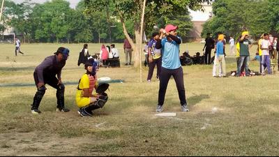 Players in action during the Punjab State Baseball Championship. (HT)