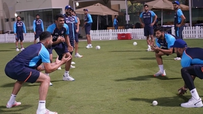 Team India during their practice session ahead of New Zealand game (Twitter/@BCCI)