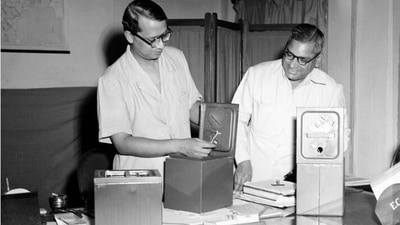 CEC Sukumar Sen (left) and PS Subramanian, secretary to the commission, examine ballot boxes in October 1951. PIB Photo Division CEC Sukumar Sen (left) and PS Subramanian, secretary to the commission, examine ballot boxes in October 1951. PIB Photo Division