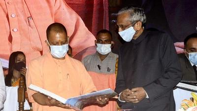 NGT chairperson Justice AK Goel with Uttar Pradesh chief minister Yogi Adityanath at the UP climate change conclave-2021. (HT Photo) NGT chairperson Justice AK Goel with Uttar Pradesh chief minister Yogi Adityanath at the UP climate change conclave-2021. (HT Photo)