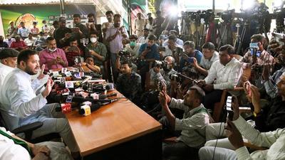 RJD MLA Tejashwi Yadav addresses a press conference at party office in Patna on Thursday. (HT PHOTO) RJD MLA Tejashwi Yadav addresses a press conference at party office in Patna on Thursday. (HT PHOTO)