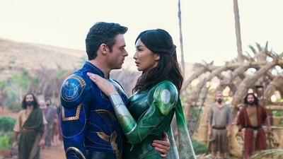 Richard Madden and Gemma Chan in Eternals. Richard Madden and Gemma Chan in Eternals.