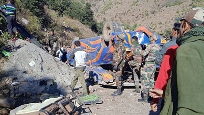 The bus fell into a gorge on Thursday. (ANI Photo)