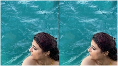 Tahira in a yellow bikini, went for a dip in the waters. (Instagram/@tahirakashyap) Tahira in a yellow bikini, went for a dip in the waters. (Instagram/@tahirakashyap)