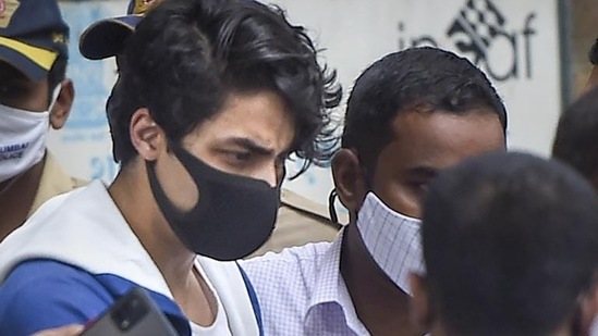 File photo of actor Shah Rukh Khan's son Aryan Khan being taken to Arthur Road jail from the NCB office. (PTI)