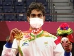 Shuttler Pramod Bhagat won a gold medal in the Men's Singles SL3 event at Tokyo 2020 Paralympics. (PTI) Shuttler Pramod Bhagat won a gold medal in the Men's Singles SL3 event at Tokyo 2020 Paralympics. (PTI)