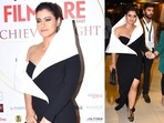 Kajol deckedup in a black and white gown at the Filmfare Achievers Night in Dubai. She later joined Manish Malhotra and Shruti Haasan for some fun. (Varinder Chawla)