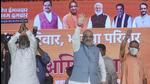 Home minister Amit Shah waves to the crowd in Lucknow, Uttar Pradesh on Friday. (Deepak Gupta/ HT photo) Home minister Amit Shah waves to the crowd in Lucknow, Uttar Pradesh on Friday. (Deepak Gupta/ HT photo)