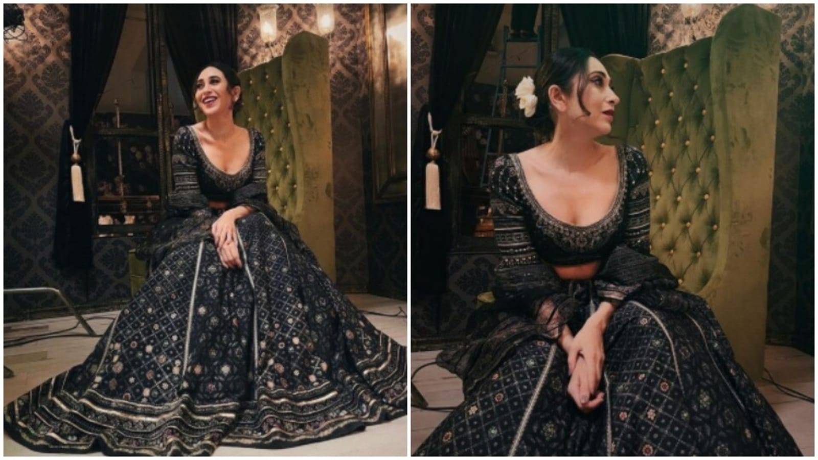 Karisma Kapoor raised the hotness quotient in a maroon saree at Manish  Malhotra's Diwali Party Photo