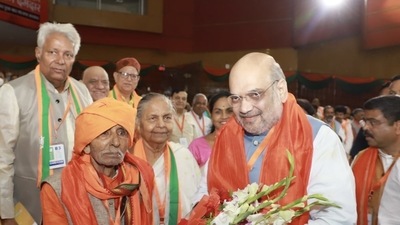 Union home minister Amit Shah at a public meeting, in Lucknow on Friday. (HT_PRINT) Union home minister Amit Shah at a public meeting, in Lucknow on Friday. (HT_PRINT)