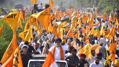 The SAD protest saw the participation of thousands of people with scores of motorcyclists traversing the six-kilometre stretch from the Attari border to the Golden Gate in Amritsar. (Sameer Sehgal) The SAD protest saw the participation of thousands of people with scores of motorcyclists traversing the six-kilometre stretch from the Attari border to the Golden Gate in Amritsar. (Sameer Sehgal)