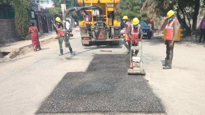 The Municipal Corporation of Gurugram on Friday commenced road repair works in sectors 4 and 10. (Sourced) The Municipal Corporation of Gurugram on Friday commenced road repair works in sectors 4 and 10. (Sourced)