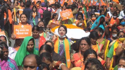 BJP Mahila Morcha members stage a protest over murder of a lady teacher in Kalahandi, in Bhubaneswar on October 23, 2021. (PTI file photo) BJP Mahila Morcha members stage a protest over murder of a lady teacher in Kalahandi, in Bhubaneswar on October 23, 2021. (PTI file photo)