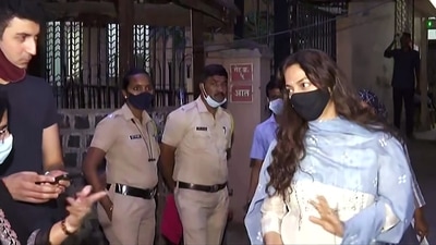 Juhi Chawla leaves Mumbai Sessions Court after signing the surety for Aryan Khan's bail, in Mumbai on Friday.&nbsp; (ANI)