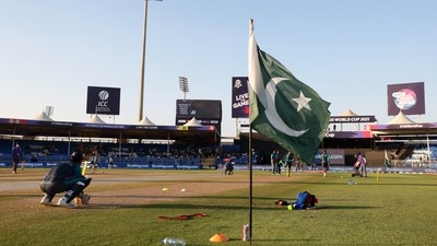 The Pakistan flag planted on the ground during the team's practice session (Twitter/@TheRealPCB)