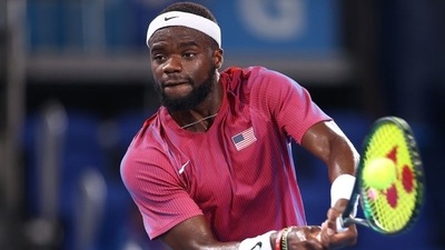 Frances Tiafoe of the United States in action during his second round match against Stefanos Tsitsipas of Greece (REUTERS)