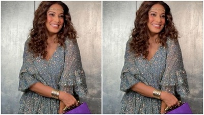The mini dress comes with frilled sleeves and frill details near the waist. (Instagram/@bipashabasu) The mini dress comes with frilled sleeves and frill details near the waist. (Instagram/@bipashabasu)