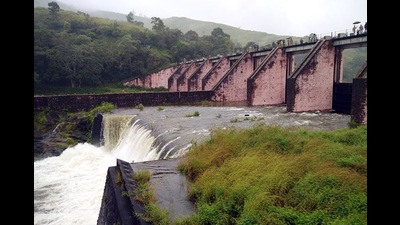 Two shutters of Mullaperiyar dam opened following a rise in its water level, in Idukki on Friday. (ANI) Two shutters of Mullaperiyar dam opened following a rise in its water level, in Idukki on Friday. (ANI)